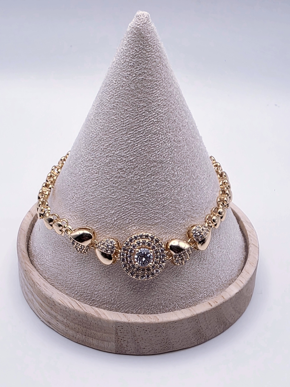 Gold Pavé Heart & Center Crystal Bracelet - Women Jewelry